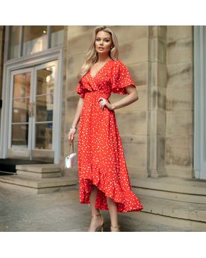 AX Paris And Polka Dot Printed High Low Midi Dress - Red