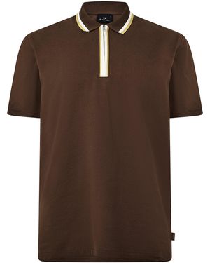 Paul Smith Zipped Short Sleeve Polo Shirt - Brown