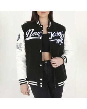 Brave Soul Bs Oversized Varsity Jacket With Arm Badge Details - Black