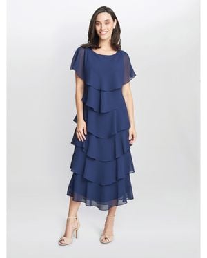 Gina Bacconi Tessa Midi Tiered Cocktail Dress - Blue