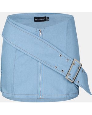 Missy Empire Mid Wash Pastel Denim Belted Mini Skirt - Blue