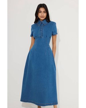 Odd Muse Collar Long Maxi Dress - Blue