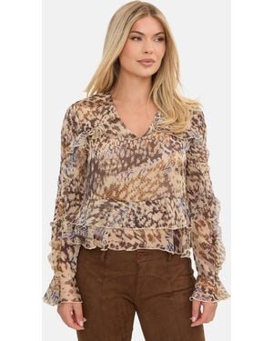 I Saw It First Printed Ruffle Blouse - Brown