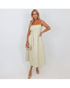 AX Paris Floral Jacquard Bandeau A-Line Midi Dress - Natural