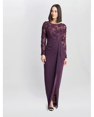 Gina Bacconi Keeley Lace Bodice & Sleeve Maxi Dress - Purple