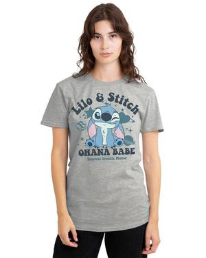 Disney Lilo And Stitch Ohana Babe Classic T Shirt Heathe - Grey