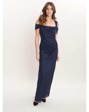 Gina Bacconi Shree Cold Shoulder Glitter Mesh Dress - Blue