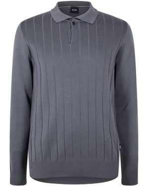 BOSS H-Beduardo Knitted Regular Fit Crew Neck Jumper - Blue