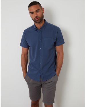 Threadbare Majestic Short-Sleeve Plain Shirt - Blue