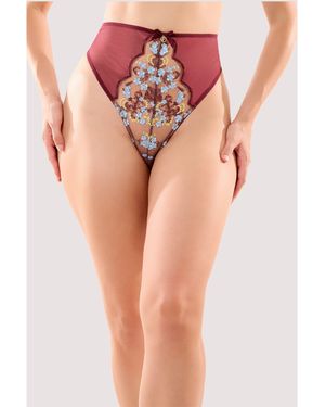 Playful Promises Thea Baroque Embroidery High Waist Thong - Pink