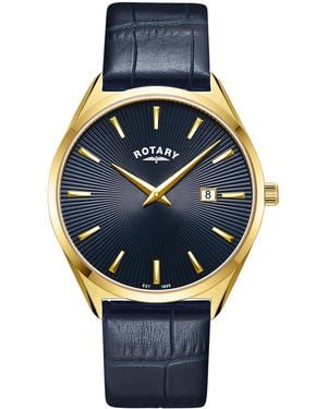 Rotary Ultra Slim Ss Leather Strap Watc - Blue
