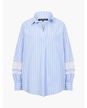 French Connection Cambria Stripe Embroidered Long-Sleeve Patterned Shirt - Blue