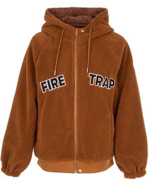 Firetrap Reversible Sherpa Fleece Hooded Full Zip Long Sleeve Teddy Coat - Brown
