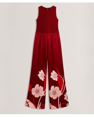 Ted Baker Knit Bodice Floral Printed Trouser Jumpsuit - Red