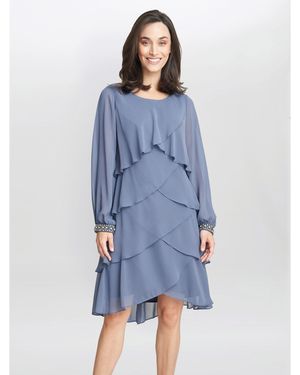Gina Bacconi Sakura Long Sleeved Tiered Dress - Blue