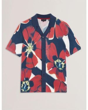 Ted Baker Short Sleeve Floral Knitted Top - Blue