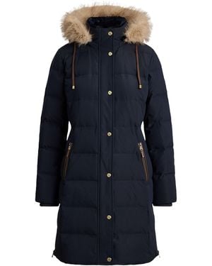 Ralph Lauren Faux Fur Hood Medium Puffer Jacket - Blue