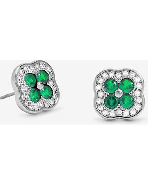 Jon Richard Rhodium Plated Crystal And Emerald Clover Studs - Green