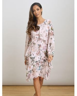 Gina Bacconi Muriel Printed Tiered Chiffon Dress - Pink
