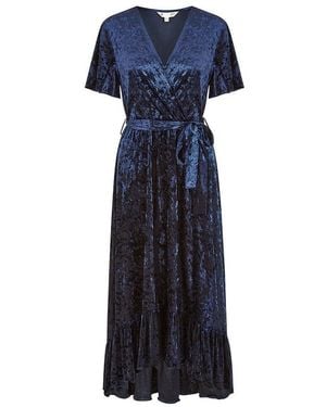 Yumi' Velvet Midi Wrap Dress - Blue