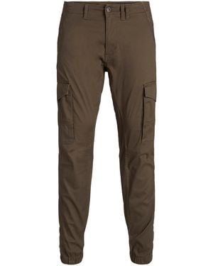 Jack & Jones And Paul Cargo Ribbed Hem Straight Leg Trousers - Brown