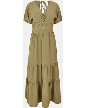 AX Paris Khaki Twist Front Maxi Smock Dress - Green
