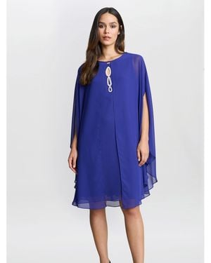 Gina Bacconi Laura Chiffon Cape And Beaded Neck Dress - Blue