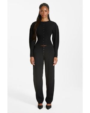 Mars the Label Button-Up Ribbed Knit Joggers - Black