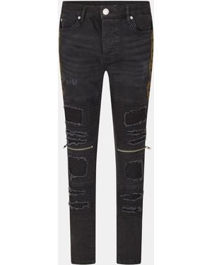 Brave Soul Bike Jean With Multi Stitch Detail And Zips - Grey