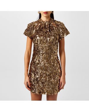French Connection Sequin Mesh Mini Dress - Brown