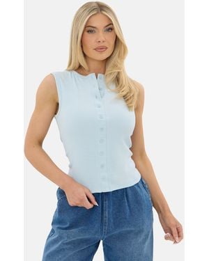I Saw It First Rib Button Top - Blue