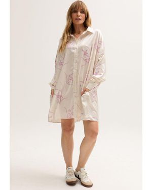 Lily and Lionel Kristy Button Down Large Floral Shirtdress - Natural