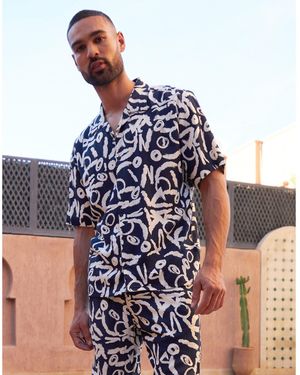 Threadbare Langdale Short-Sleeve Patterned Shirt - Blue