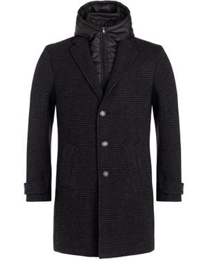 Eden Park Dark Prince Of Wales Pattern Wool Coat - Black