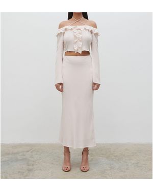 Pretty Lavish Tiffany Ruffle Bardot Long-Sleeve Slim-Fit Off-Shoulder Top - Natural