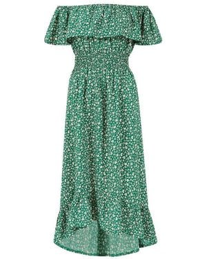Mela London Ditsy Daisy Printed Bardot Maxi Dress - Green