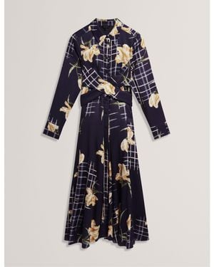 Ted Baker Long Sleeve Print Midi Wrap Dress - Blue