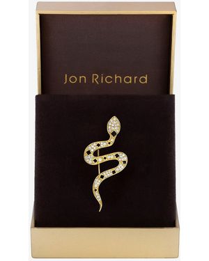 Jon Richard Plated Crystal & Jet Snake Brooch - Black