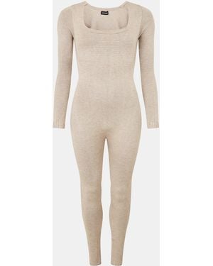 Missy Empire Knitted Long Sleeve Jumpsuit - Natural