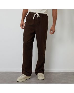 Threadbare Linen Blend Loose Fit Trousers - Brown