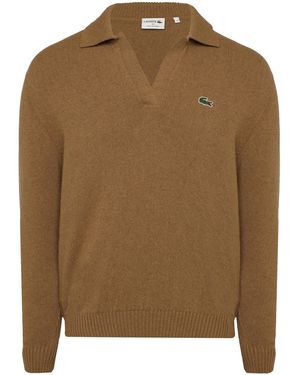Lacoste Crocodile Logo Collared Neck Long Sleeve Jumper - Brown