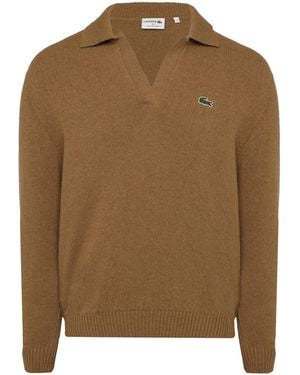 Lacoste Crocodile Logo Collared Neck Long Sleeve Jumper - Brown