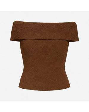 I Saw It First Textured Bardot Sleeveless Top - Brown