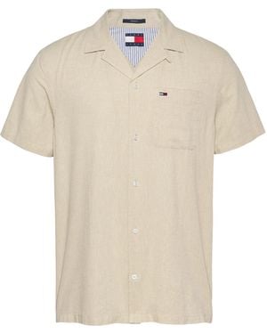 Tommy Hilfiger Linen Blend Short-Sleeve Plain Shirt - Natural