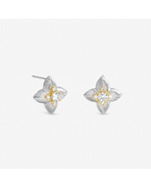 Jon Richard Two Tone Cubic Zirconia Clover Studs - Metallic