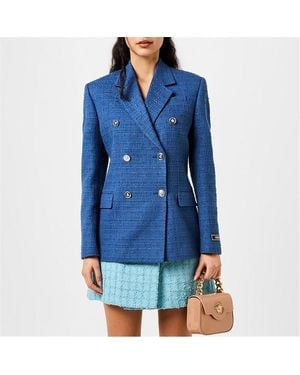 Versace Bouclé Tweed Slim Blazer - Blue