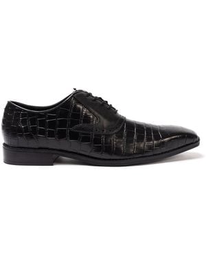 GIORGIO Leather Croc Oxford Dress Brogue Shoes - Black