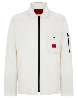 HUGO Emmond Cotton Long Sleeve Zip Overshirt - White