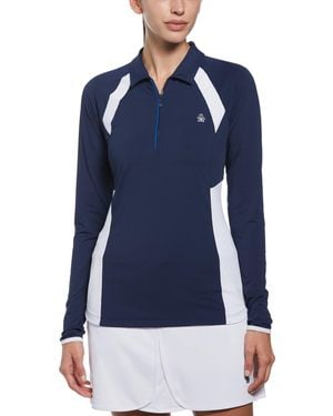 Original Penguin Long-Sleeve Colourblock Quarter Zip Fleece - Blue