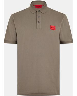 HUGO Deruso Short Sleeve Polo Shirt With Logo Detail And Ribbed Collar - Brown